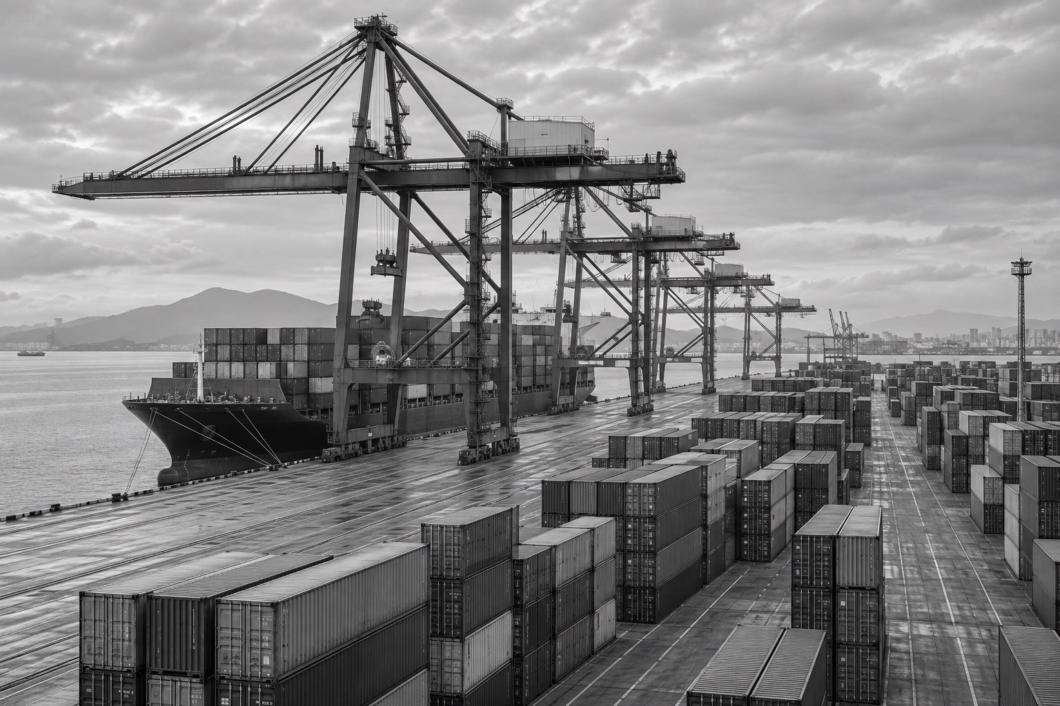 Port cranes and containers representing logistics
